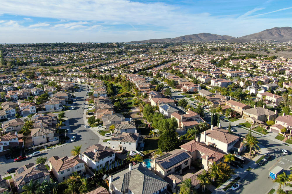 Aerial,View,Of,Upper,Middle,Class,Neighborhood,With,Identical,Residential